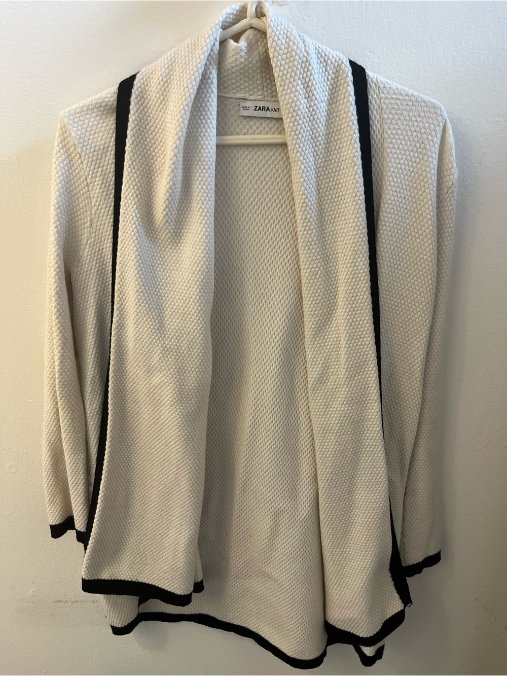 Zara Cream Open-Front Cardigan with Black Edge